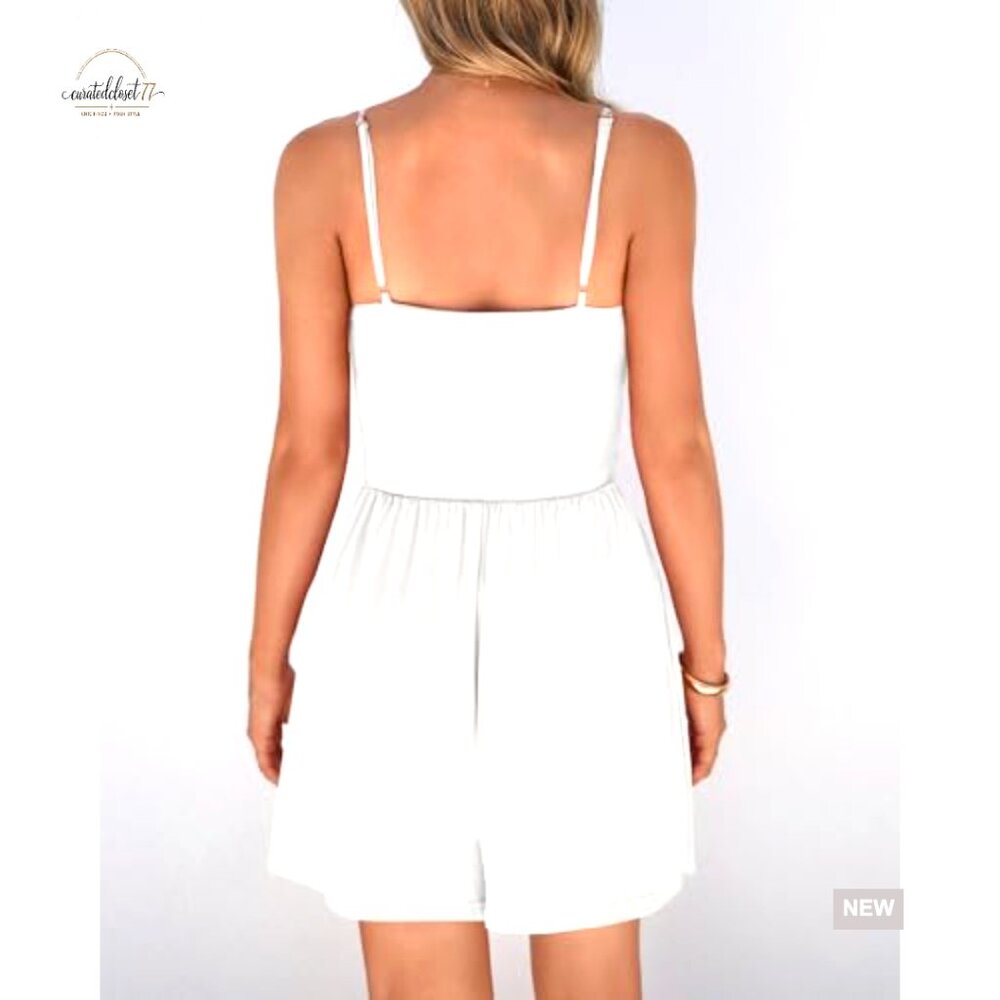 Spaghetti Strap Romper with Pockets, Adjustable Straps, Loose Fit Jumpsuit - Picture 3 of 7